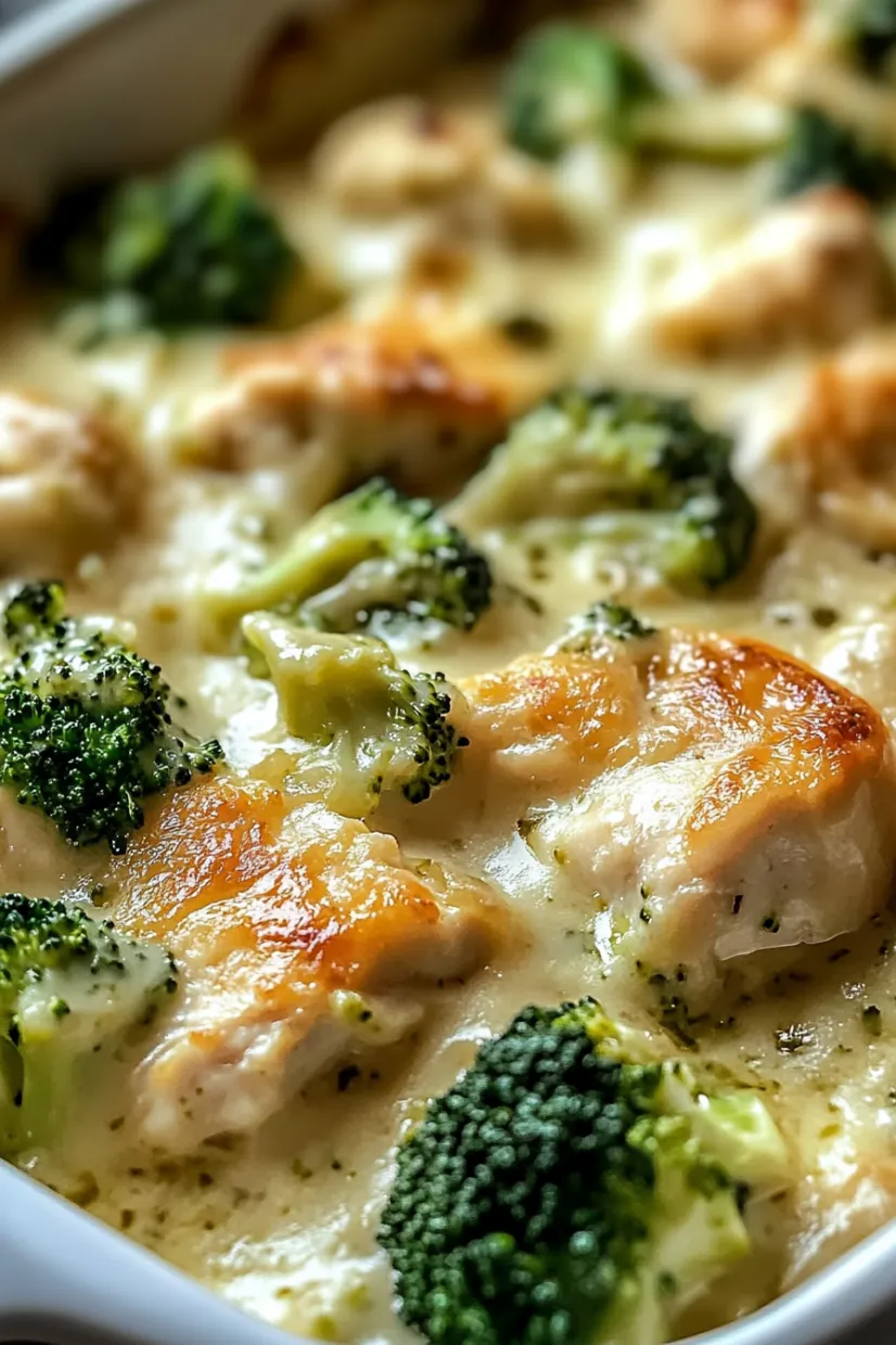 A close up of a delicious broccoli and chicken dish.