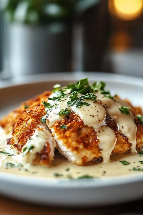 A plate of food with a sauce on it.