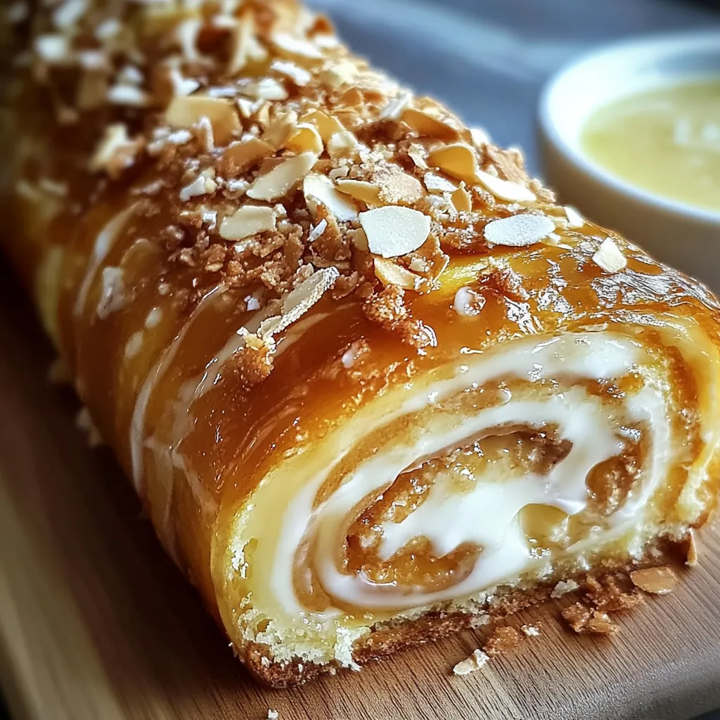 A dessert topped with honey-coated almonds.
