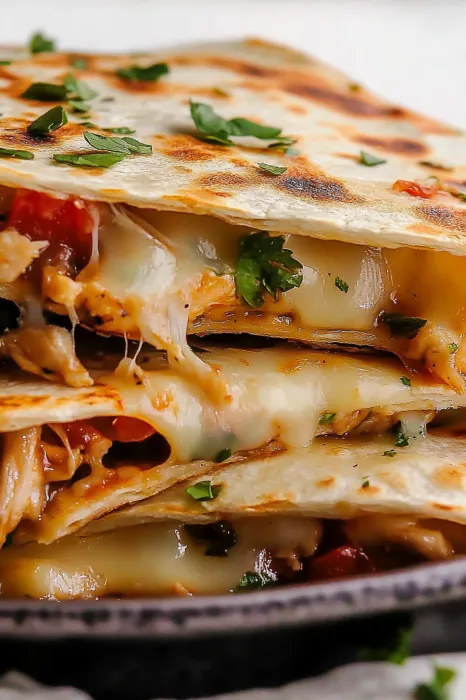 A stack of chicken enchiladas.