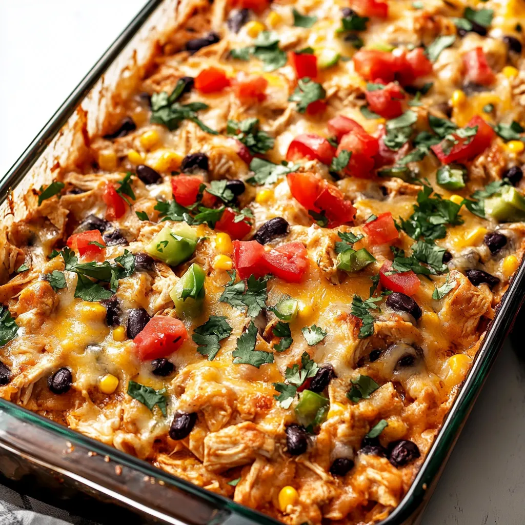 A casserole with beans, corn, and sliced tomatoes.