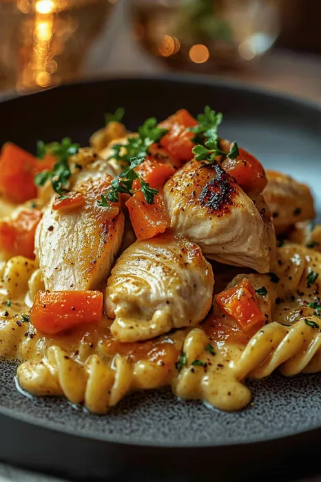 A plate of food with chicken and vegetables.