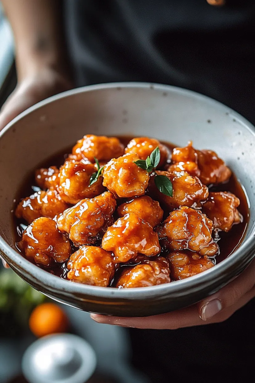 A bowl of chicken and sauce.