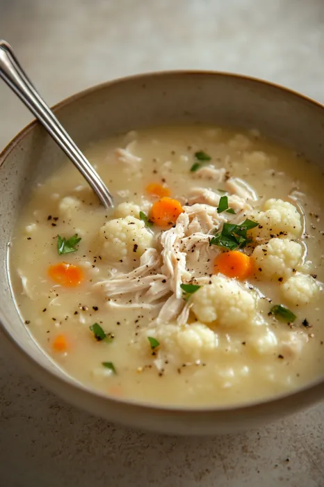 A steaming bowl of soup with a spoon dipped in it.
