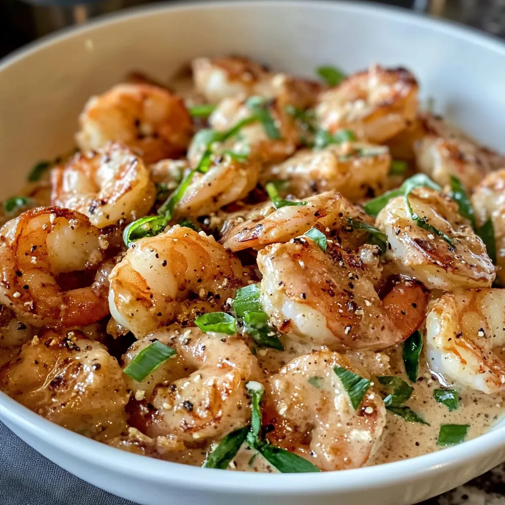 A bowl of shrimp with greens.