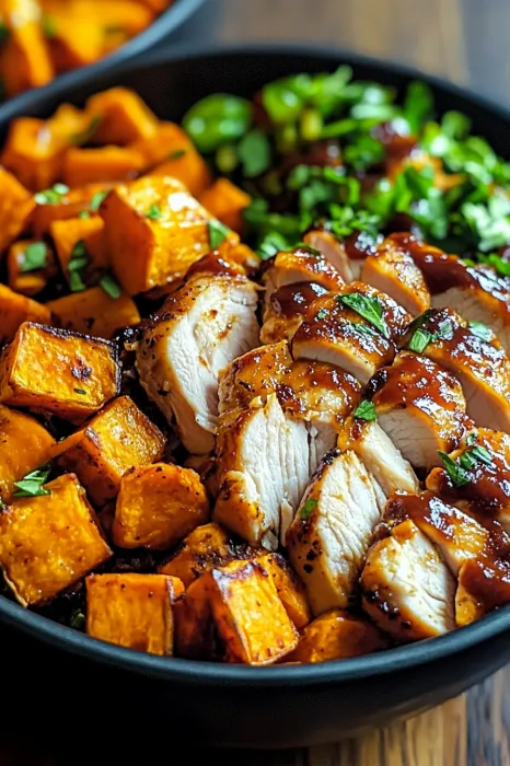 A bowl of food with chicken, carrots and greens.