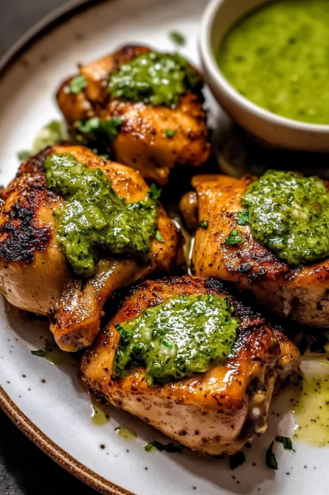 Chicken with green sauce.