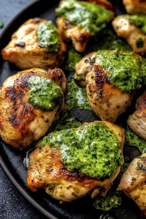 Chicken with green sauce.