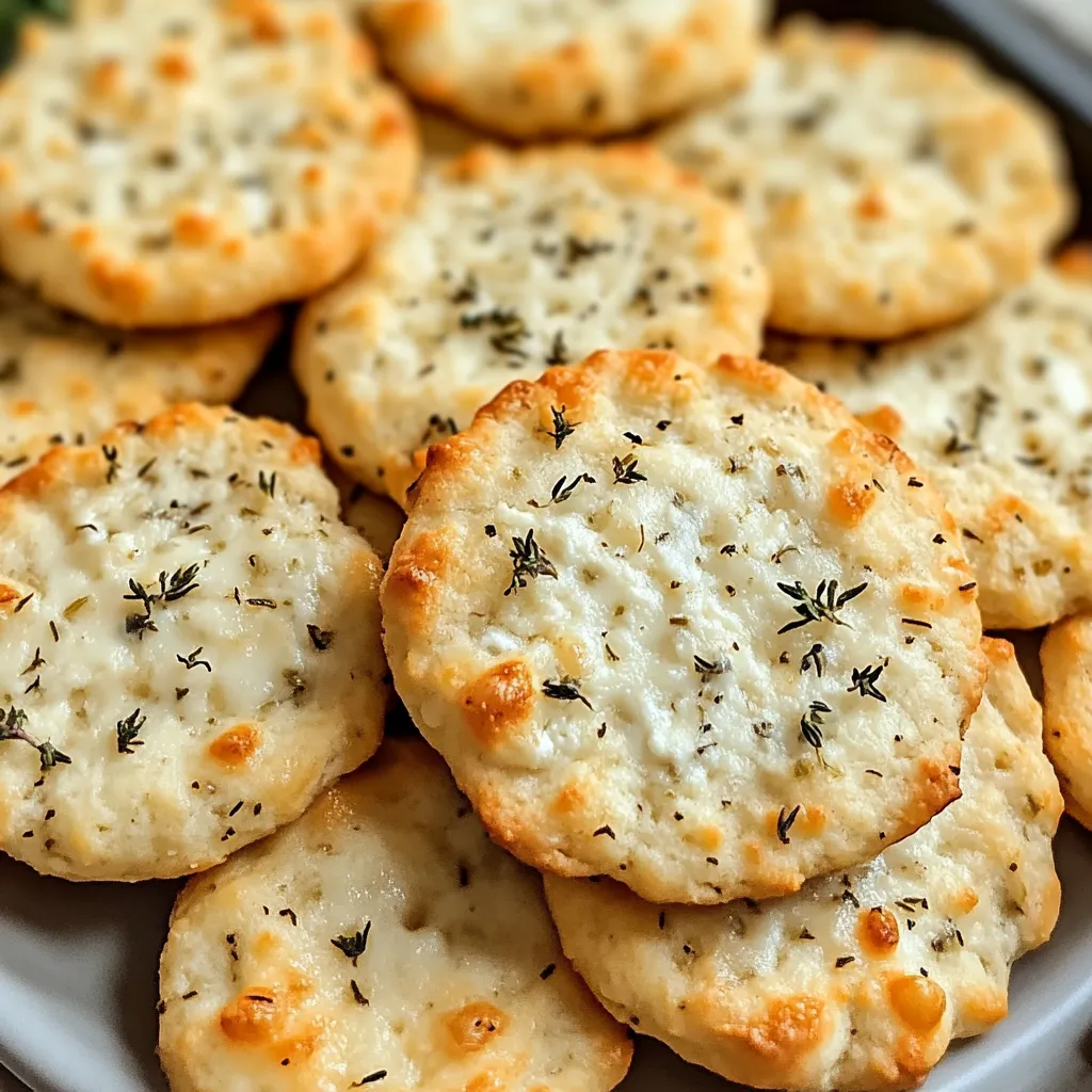Plate of savory herb-filled crackers with cheese.