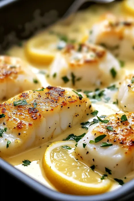 Lemon and scallops in a pan.