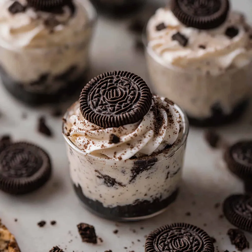 A chocolate cupcake topped with frosting and a cookie piece.
