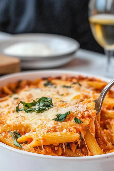 A plate of pasta with a fork on it.