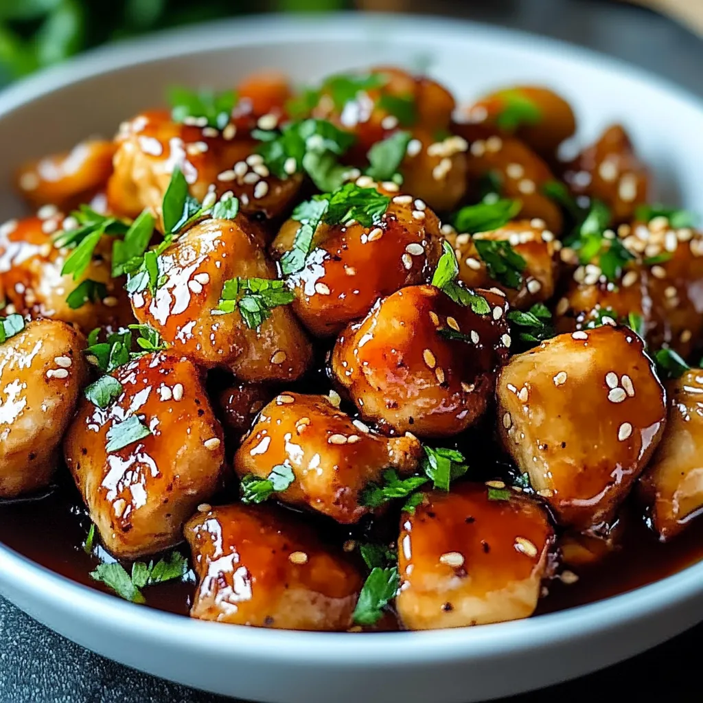Juicy chicken in a glossy sauce.