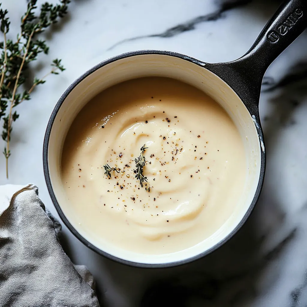 A bowl of creamy white sauce with a spoon.