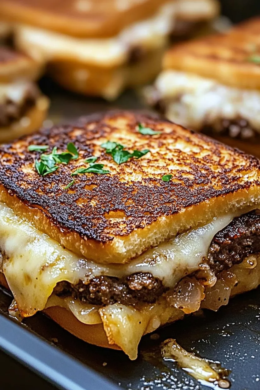 A close up of a grilled cheese sandwich.