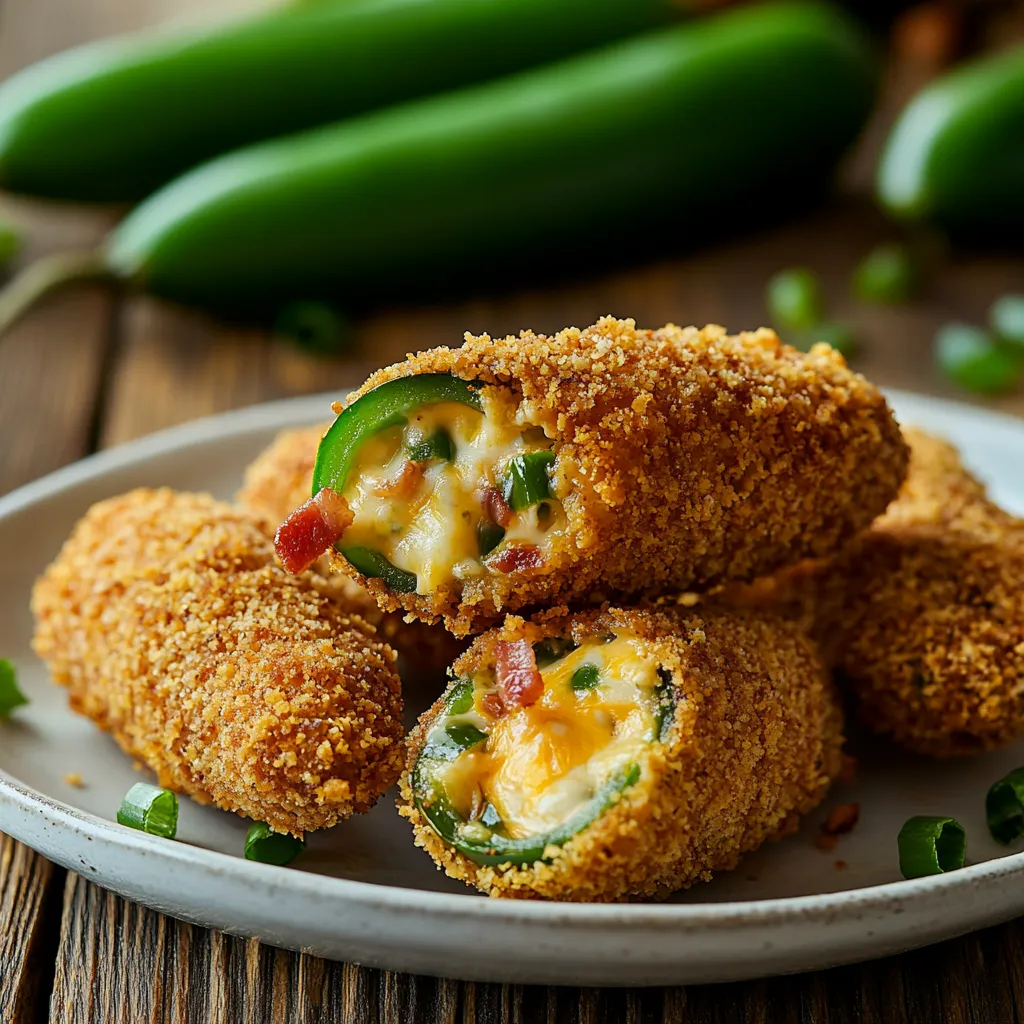 A plate of crispy stuffed peppers with cheese.