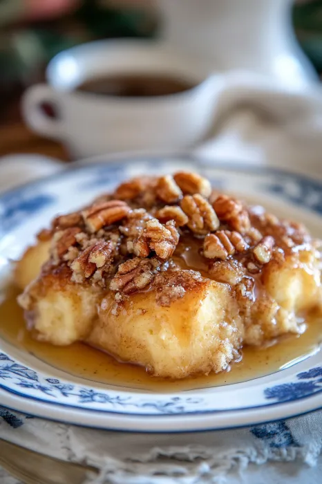 A plate of food with a syrup sauce.