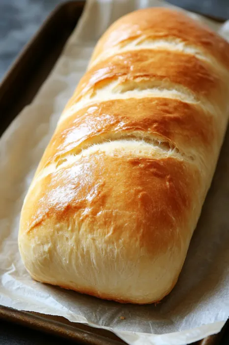 A loaf of bread on a tray.