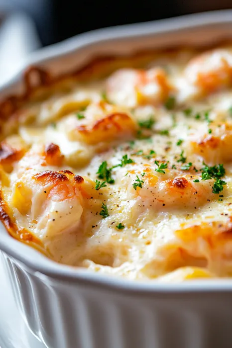 A bowl of shrimp and cheese.