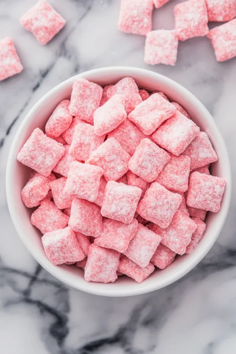 A bowl of pink candy.