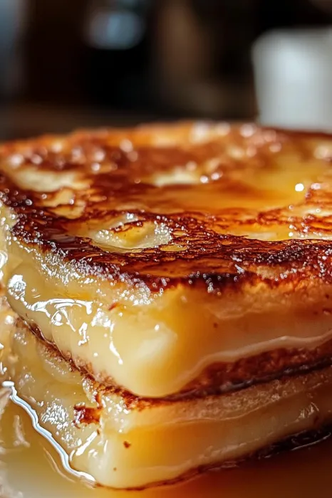 A stack of pancakes with syrup.