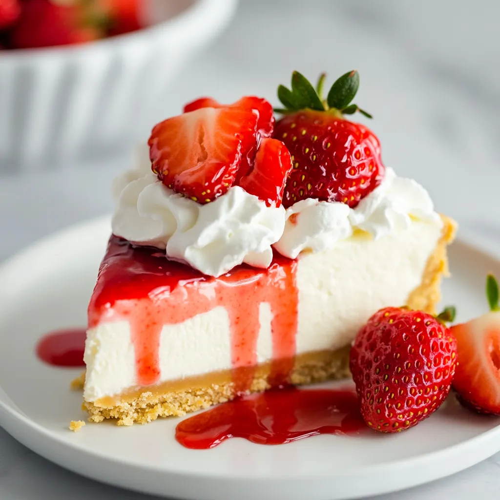 Strawberries and creamy cheesecake on a slice.