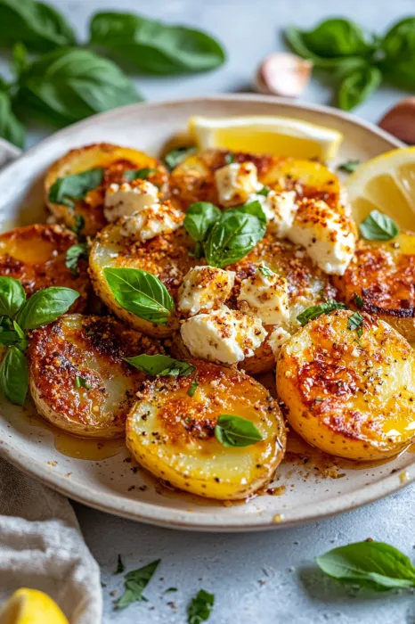 A plate of food with cheese and lemon.