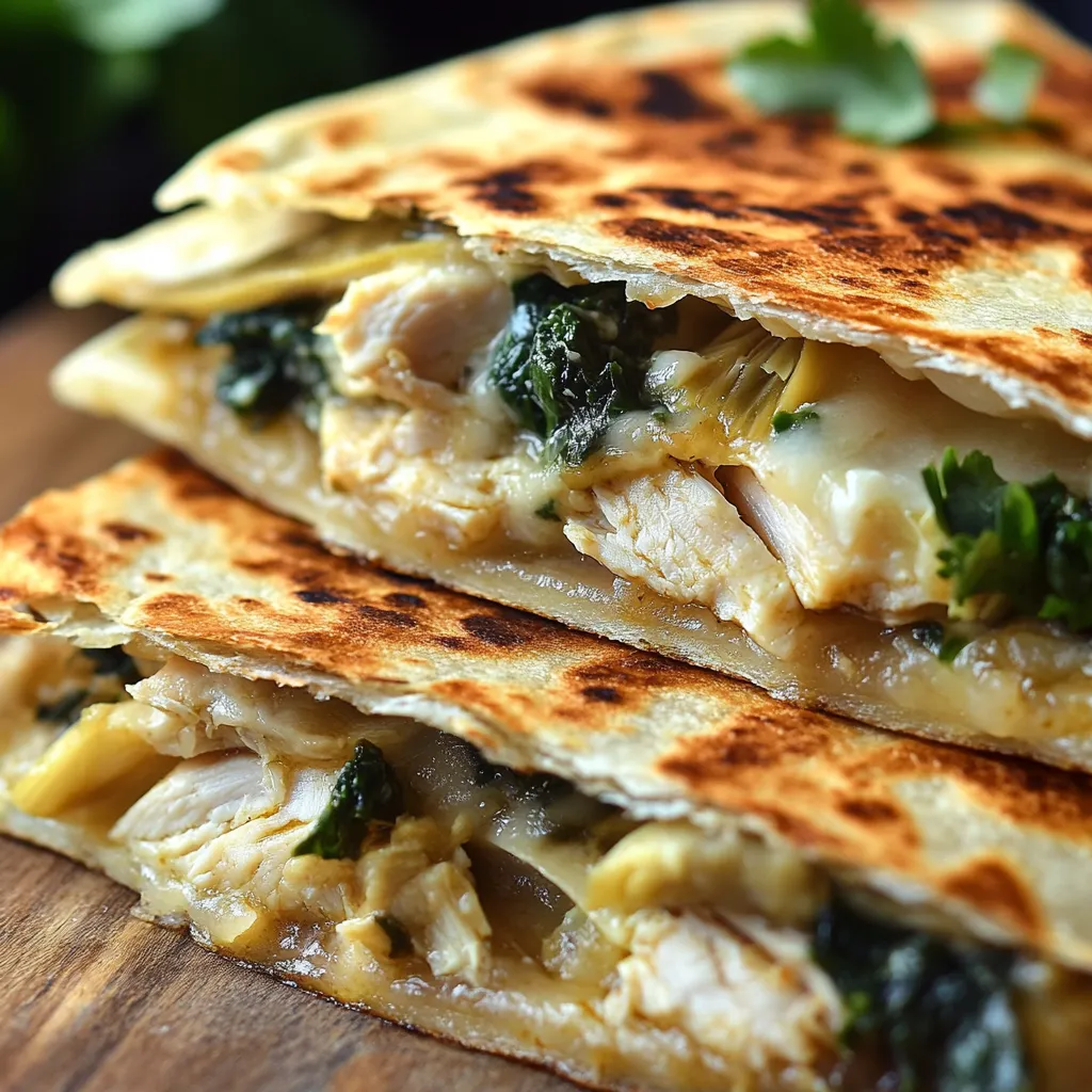 A layered wrap with spinach and chicken.