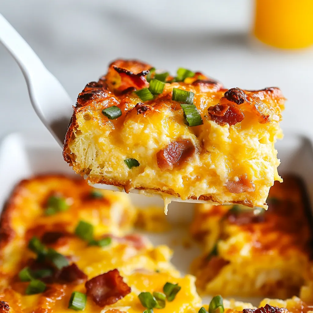 Slice of cheesy bacon casserole.