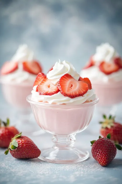 A dish piled with strawberry fluff.