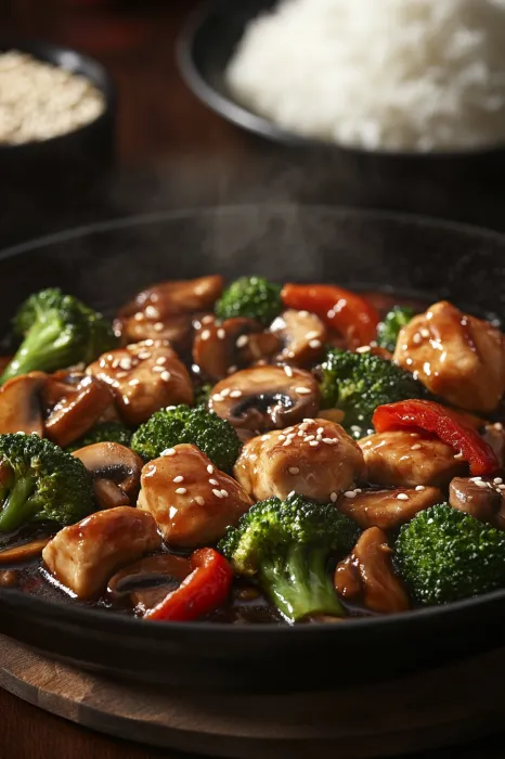 A bowl packed with broccoli and mushrooms.