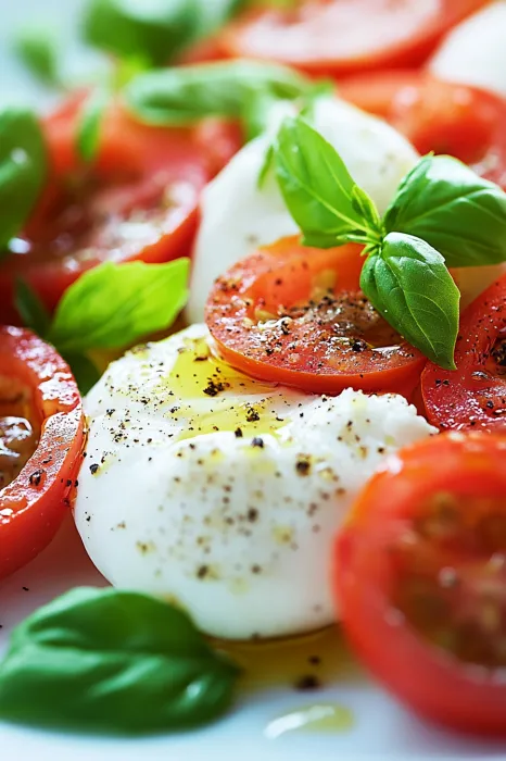 A plate of tomatoes with mozzarella cheese on top.