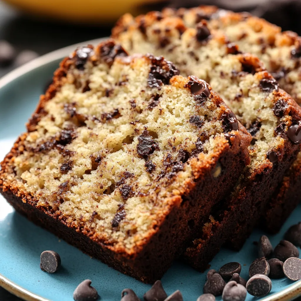 A slice of moist banana loaf on a white plate.