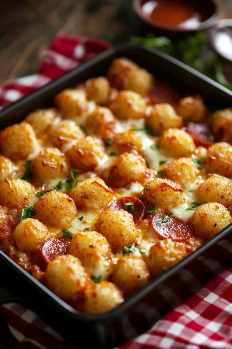 A cheesy, saucy dish loaded with tomatoes and gooey layers.