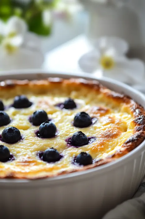 Blueberry cheesecake with loads of berries on top.
