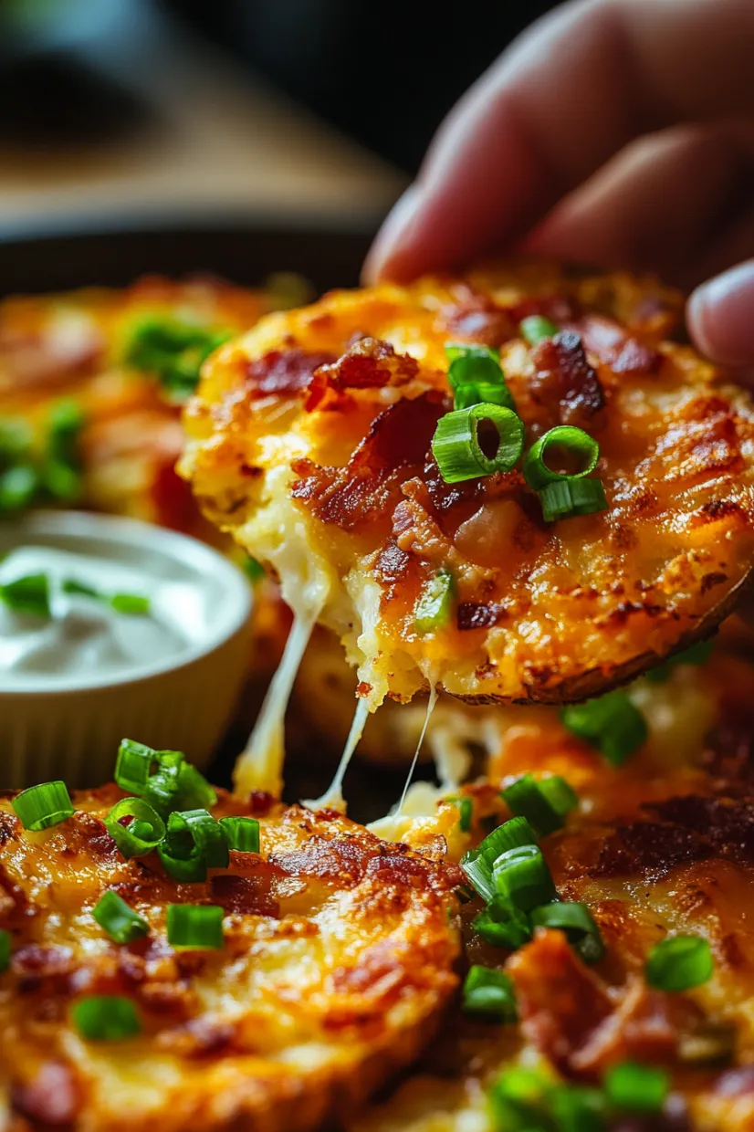 Pizza slice with melted cheese and crispy bacon pieces.