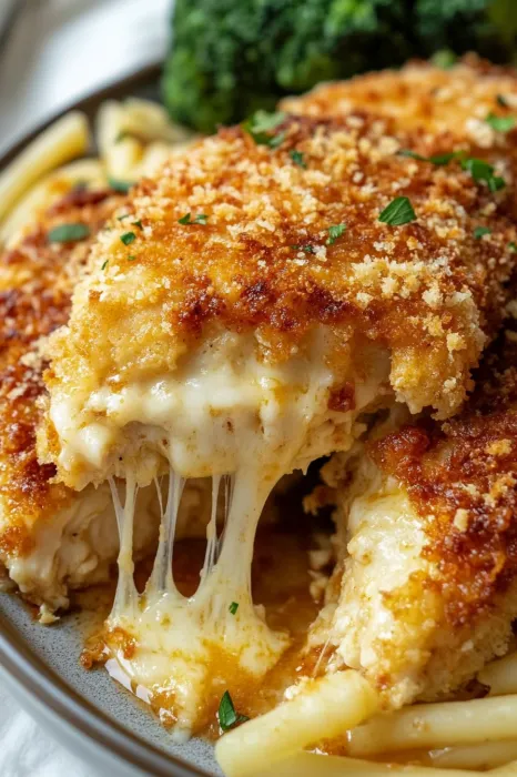 A piece of food with cheese on it.