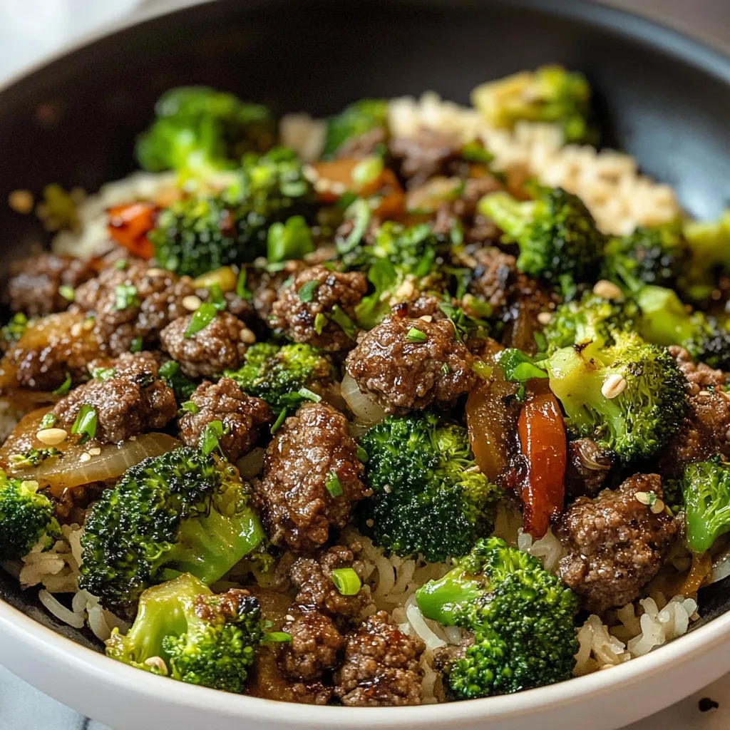 A bowl of rice and meat with broccoli.