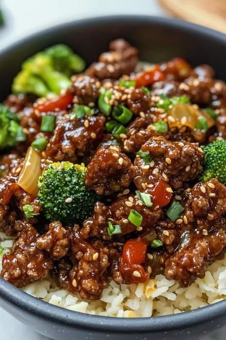 A bowl of beef and broccoli.
