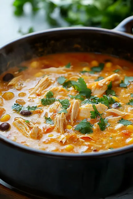 A bowl filled with chicken soup and veggies.