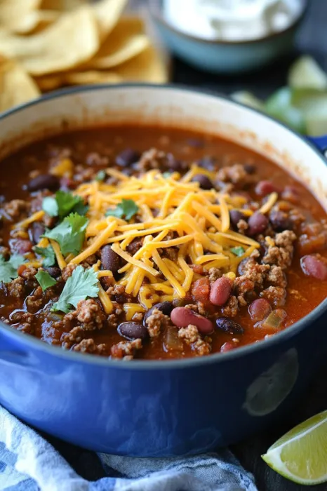 A bowl of chili with cheese on top.