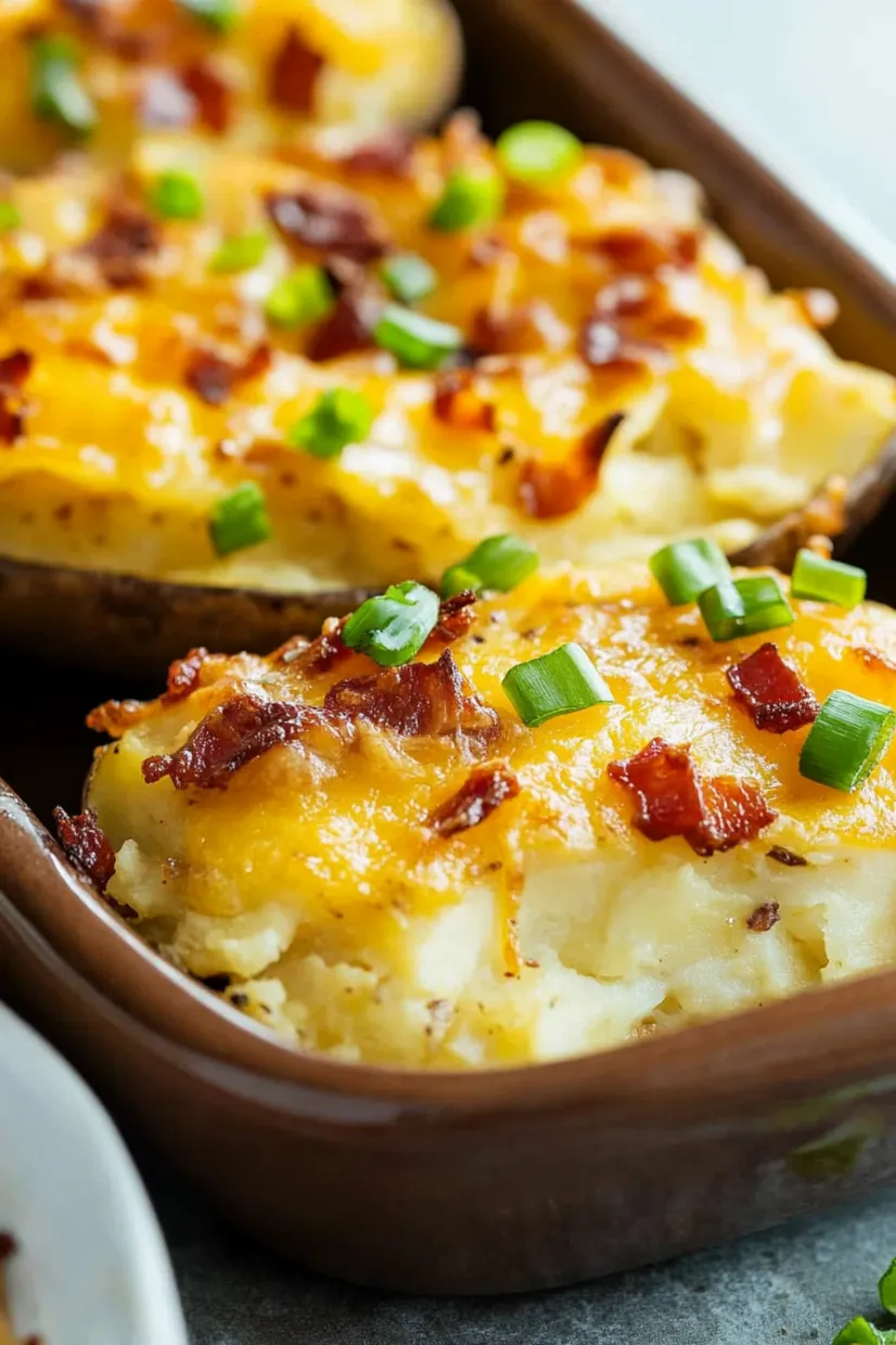 A plate stacked with bacon and potato goodness.