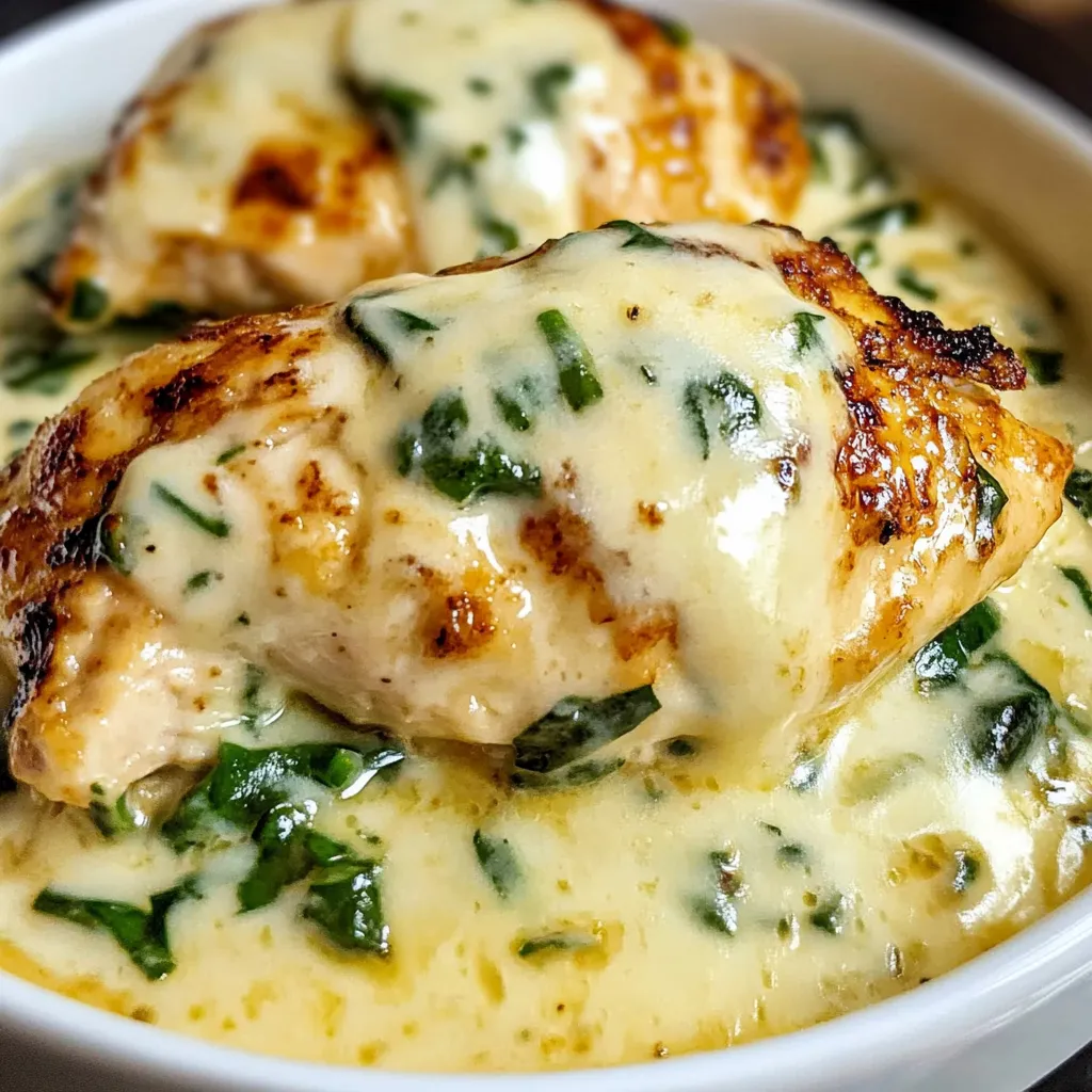 A bowl of chicken with cheese and greens.