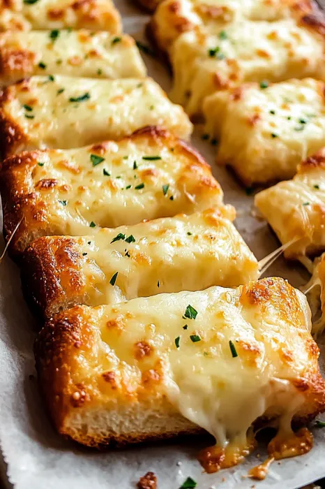 A plate full of cheesy bread sticks.