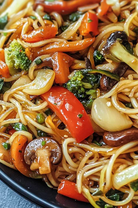 A bowl of noodles with vegetables.