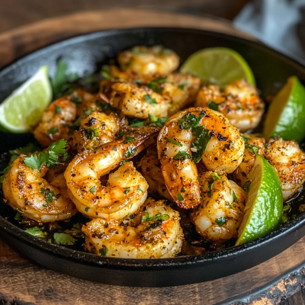 A bowl of shrimp with limes and herbs.