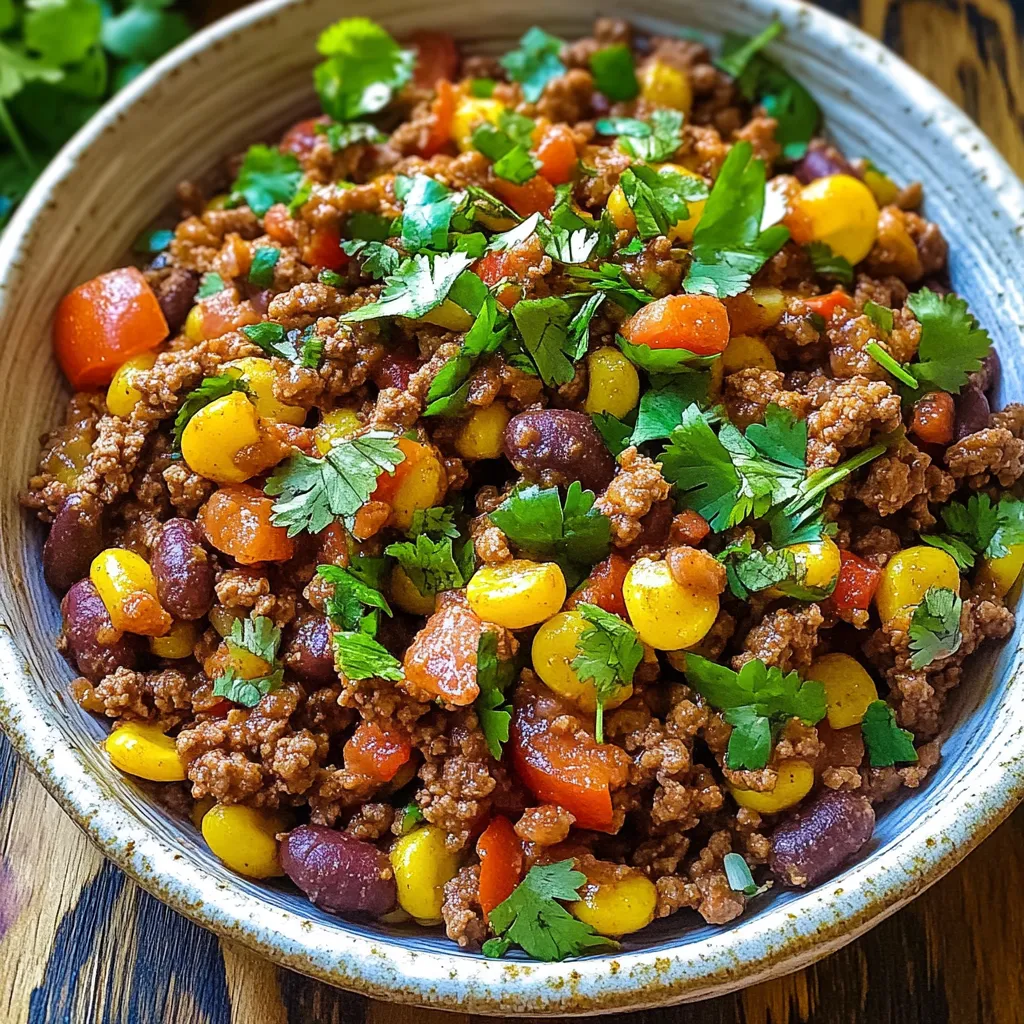 Bowl loaded with veggies and ground beef.