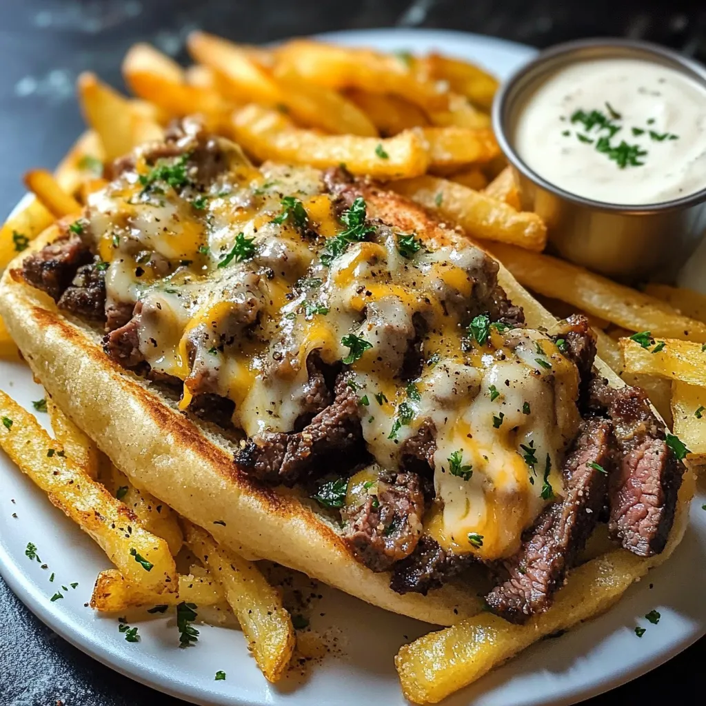 French fries and a sandwich loaded up on a plate.