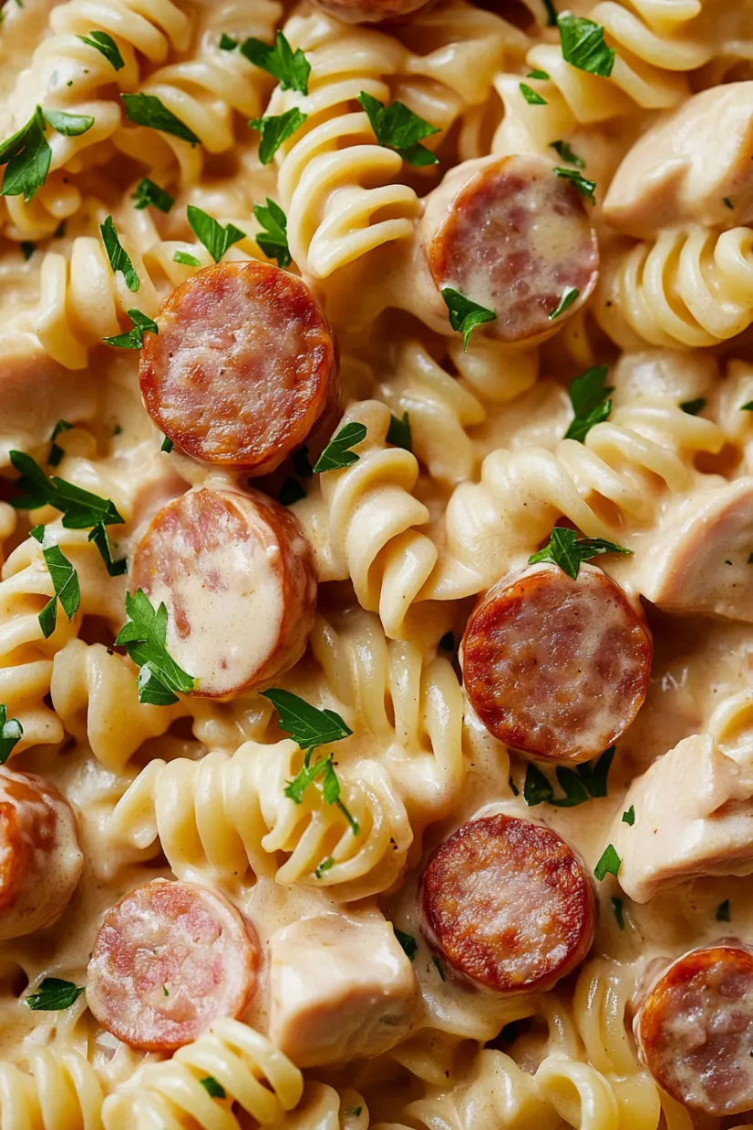 Sausage and pasta dish.