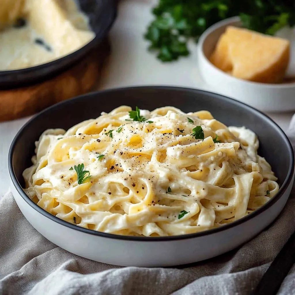 A bowl of pasta with cheese and herbs.